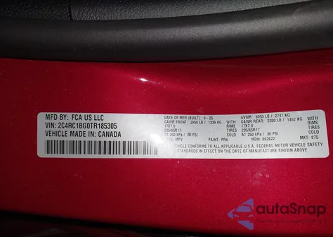 2026 Chrysler Pacifica Select z USA, uszkodzony, nr VIN 2C4RC1BG0TR185305